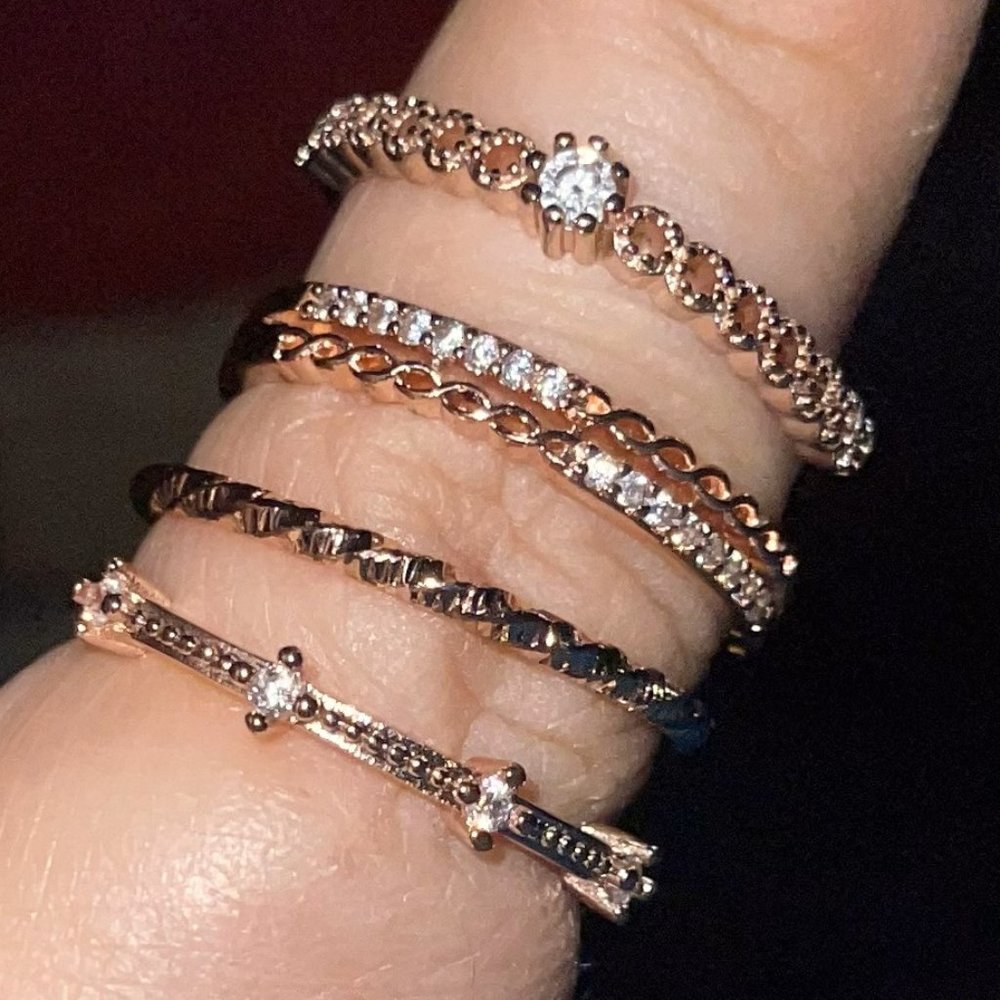 Rose gold tone set of 4 rings